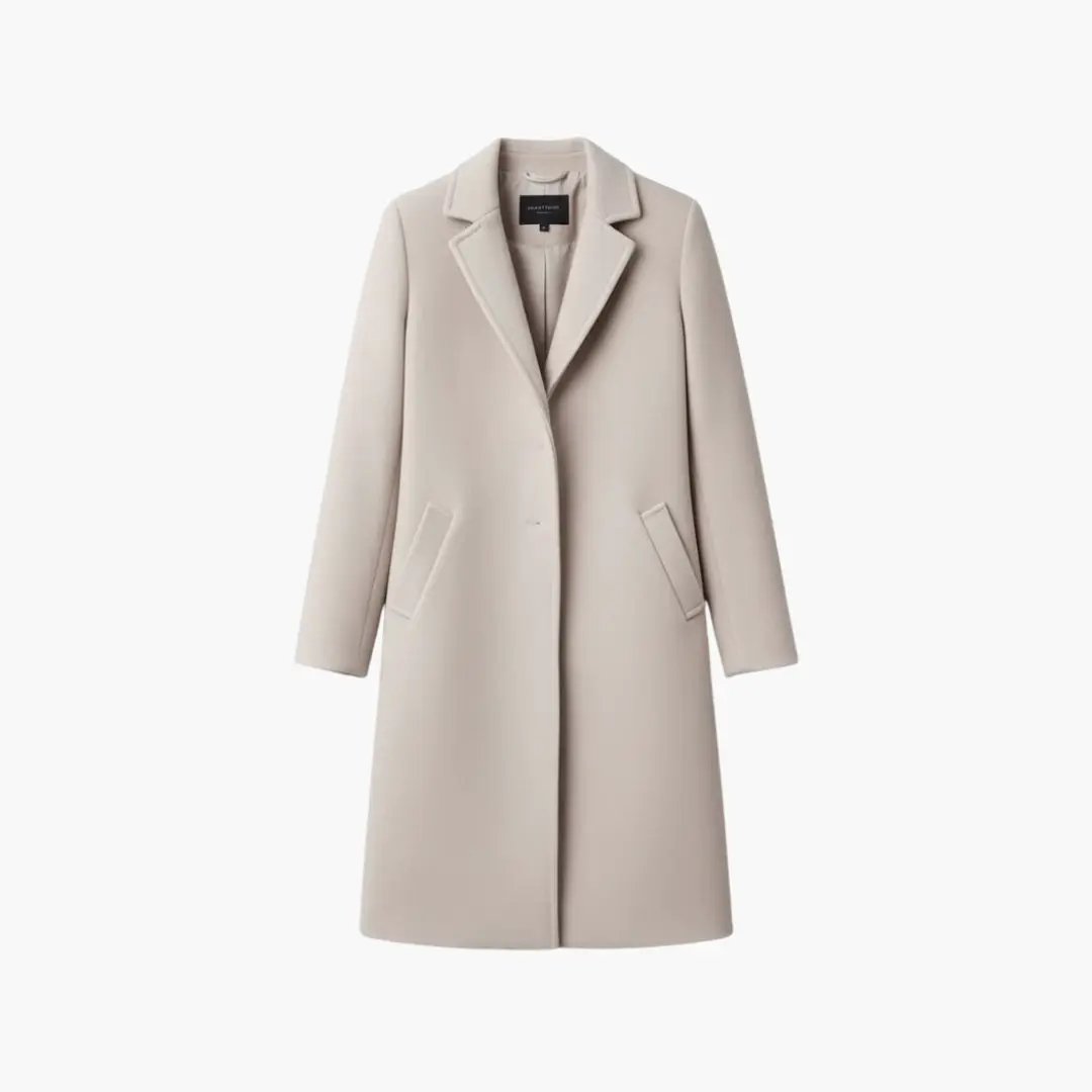 Women's long coat by Wilfred Smith in beige with collar