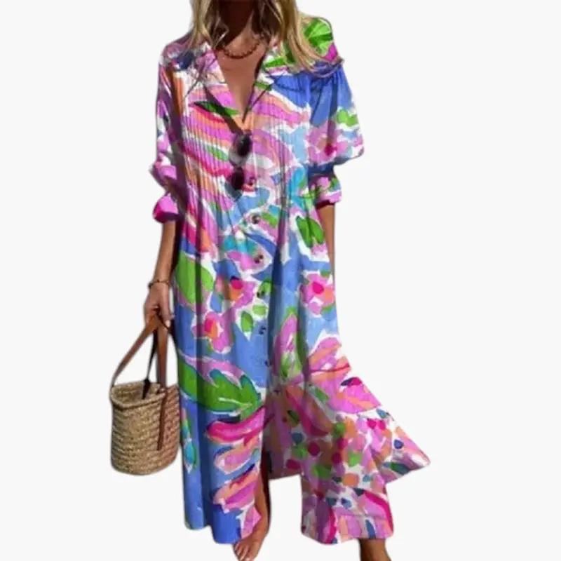 Women's Maxi Dress with Floral Pattern and Pockets in colorful print by Wilfred Smith