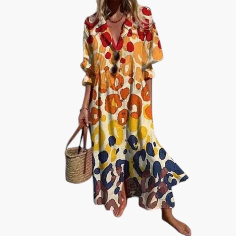 Women's floral maxi dress with multicolor abstract print by Wilfred Smith
