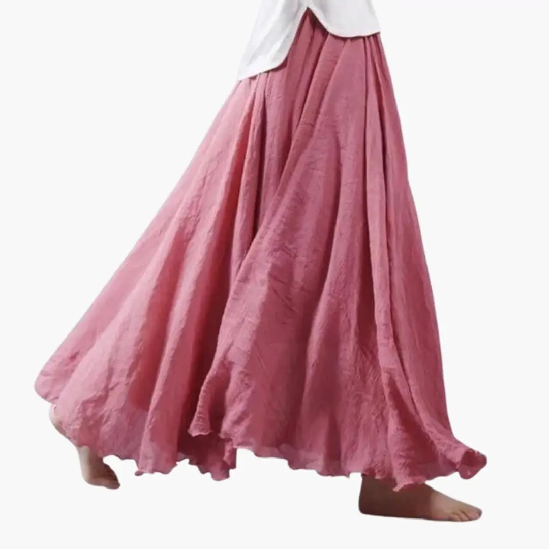 Women's maxi skirt with elastic waistband and straight hemline in rose pink by Wilfred Smith