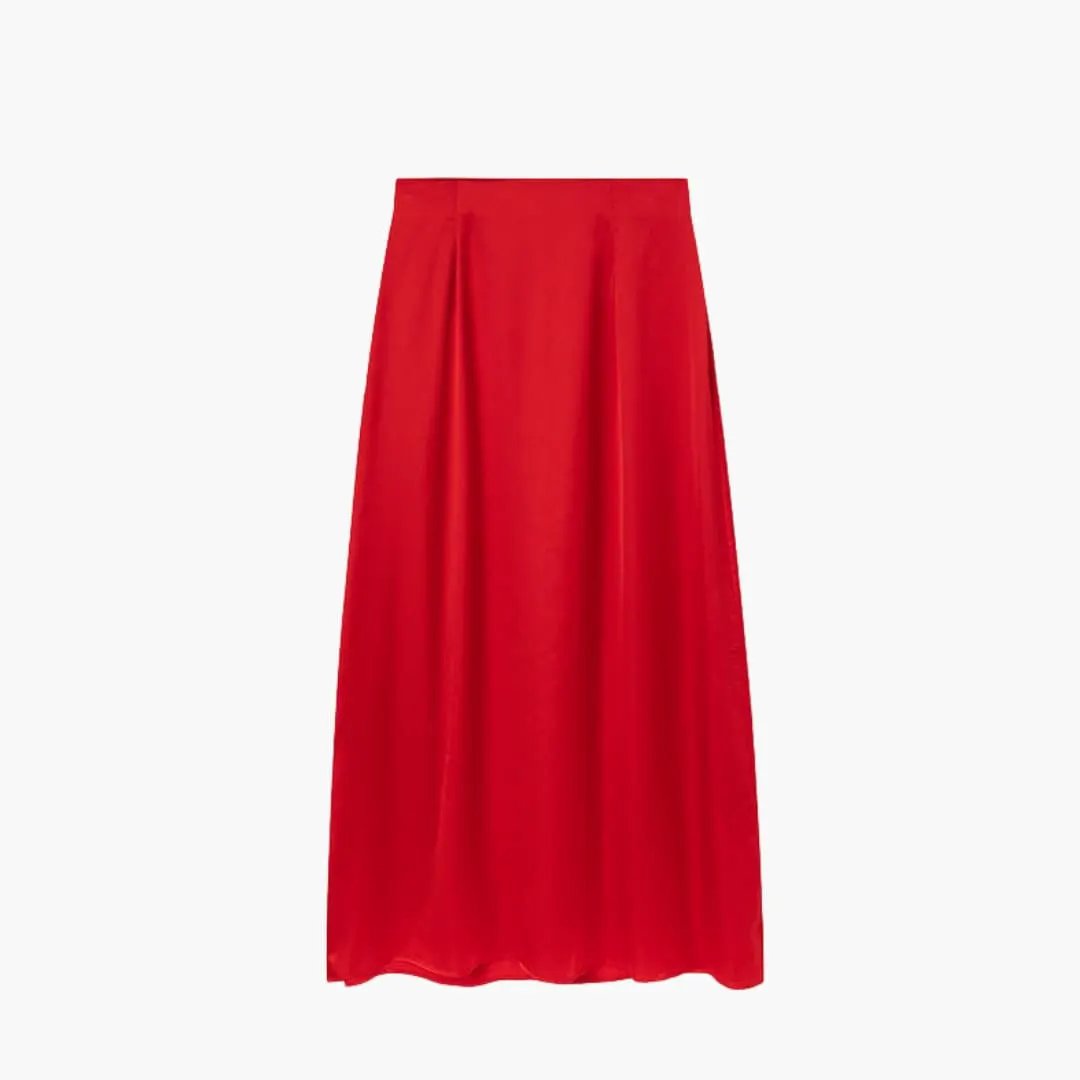 Women's maxi skirt with high waist, red satin surface by Wilfred Smith
