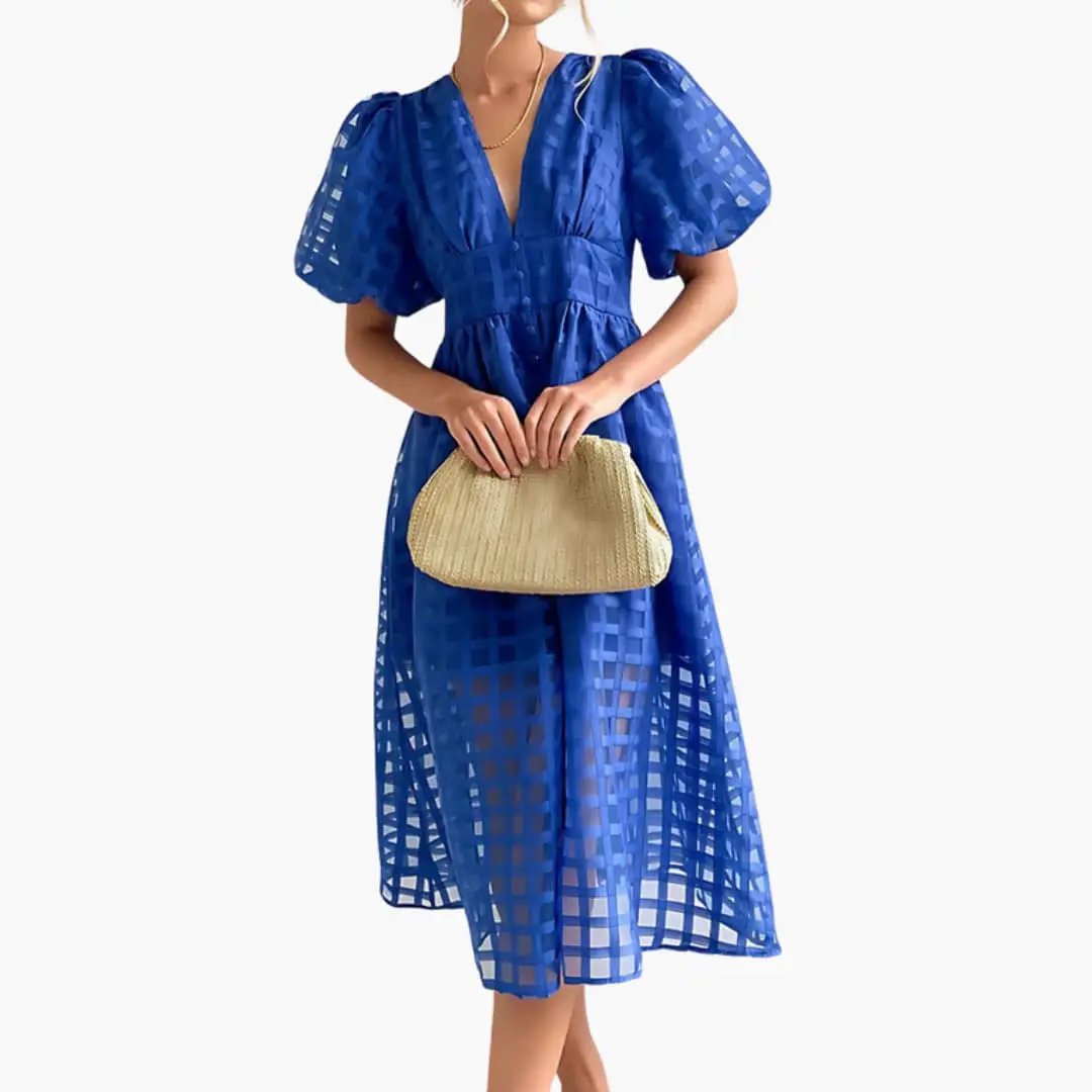 Wilfred Smith Women's Midi Dress in cobalt blue with defined waist