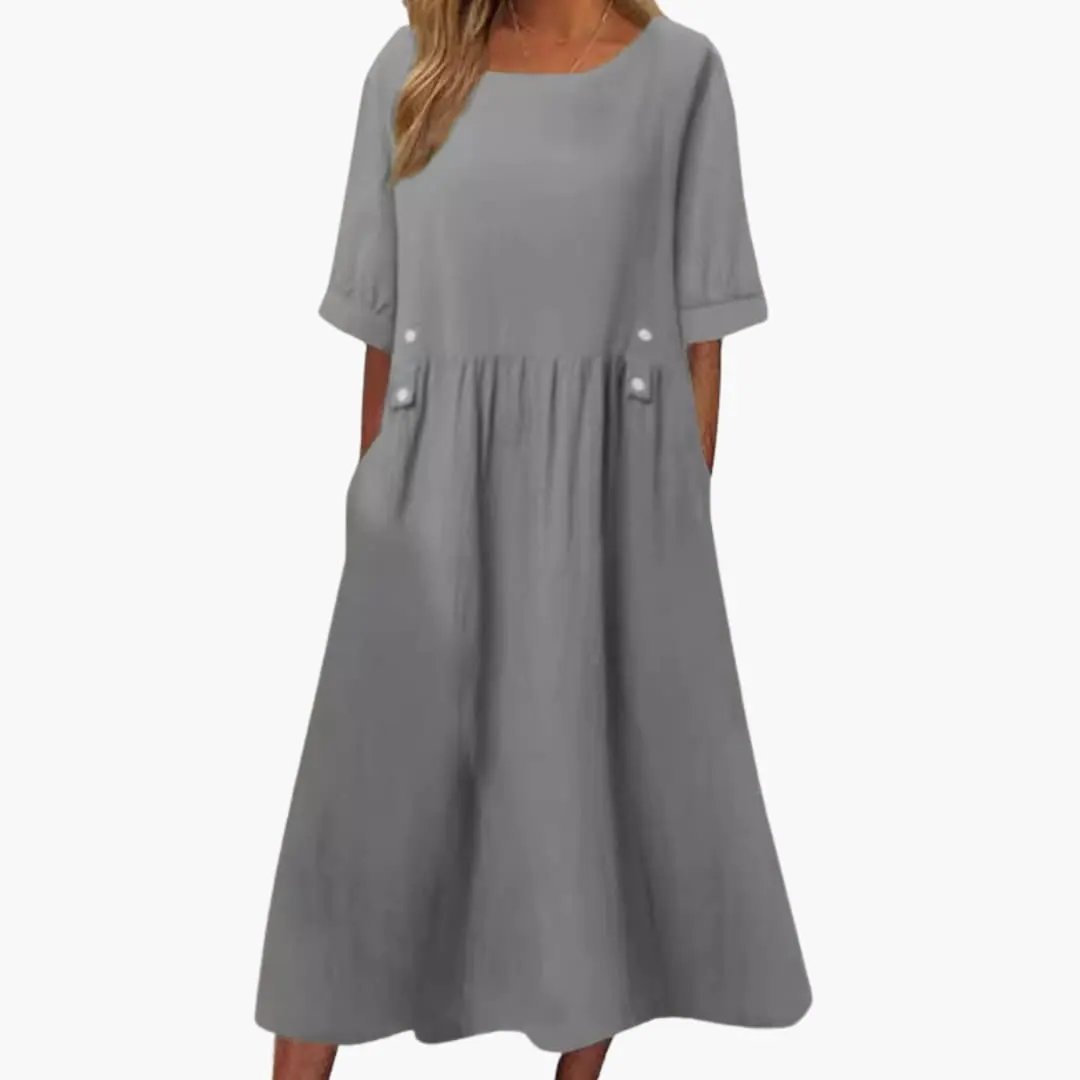 Wilfred Smith women's midi dress in gray with round neck and loose fit.