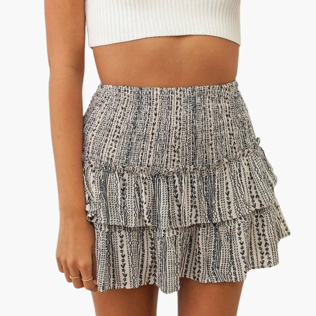 Women's Wilfred Smith skirt with elastic waistband and tiered ruffle layers in black and cream print