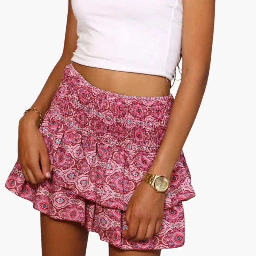 Women's Wilfred Smith pink paisley-print skirt with elastic waistband and tiered ruffle hem
