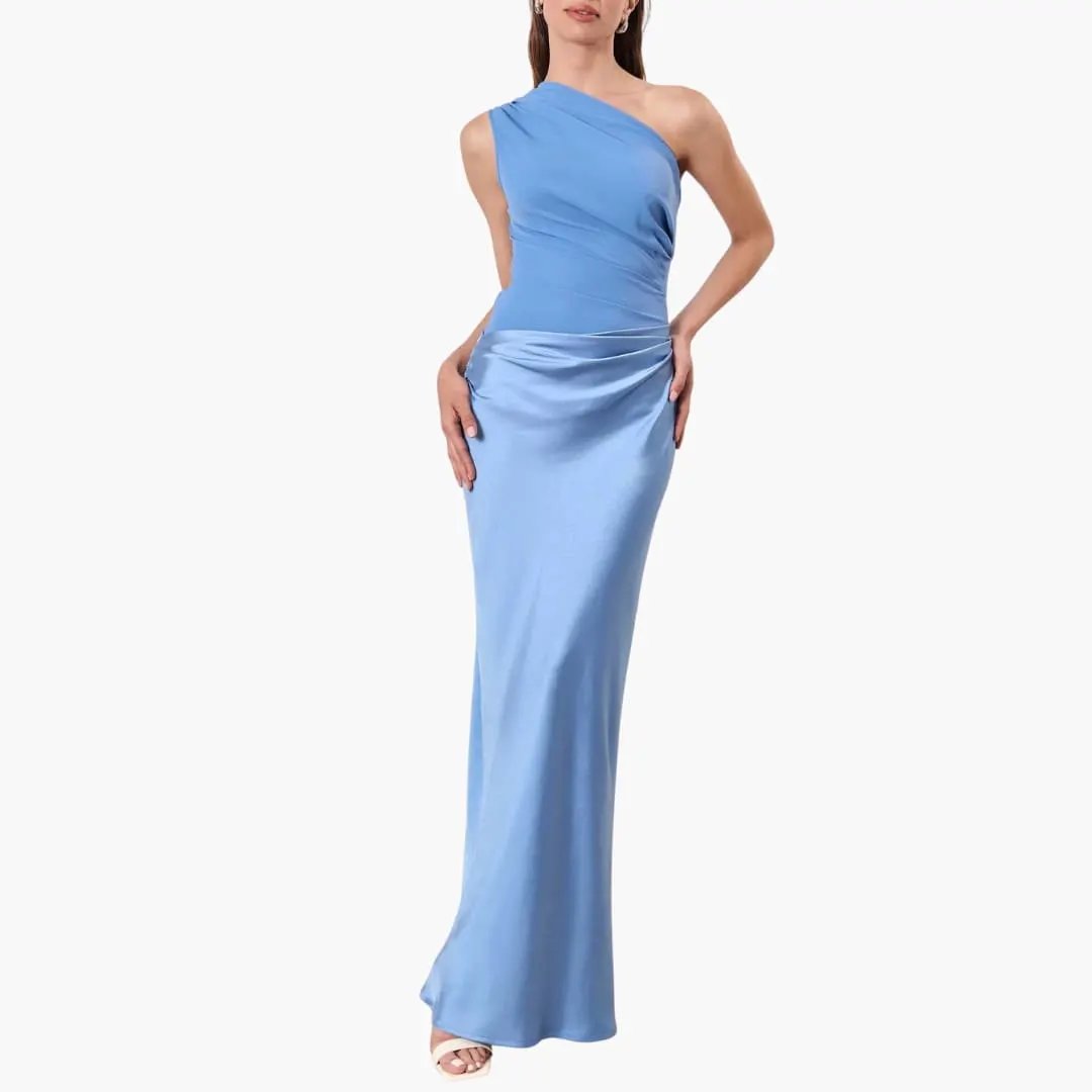 Women’s One-Shoulder Maxi Dress by Wilfred Smith, light blue with draped waist