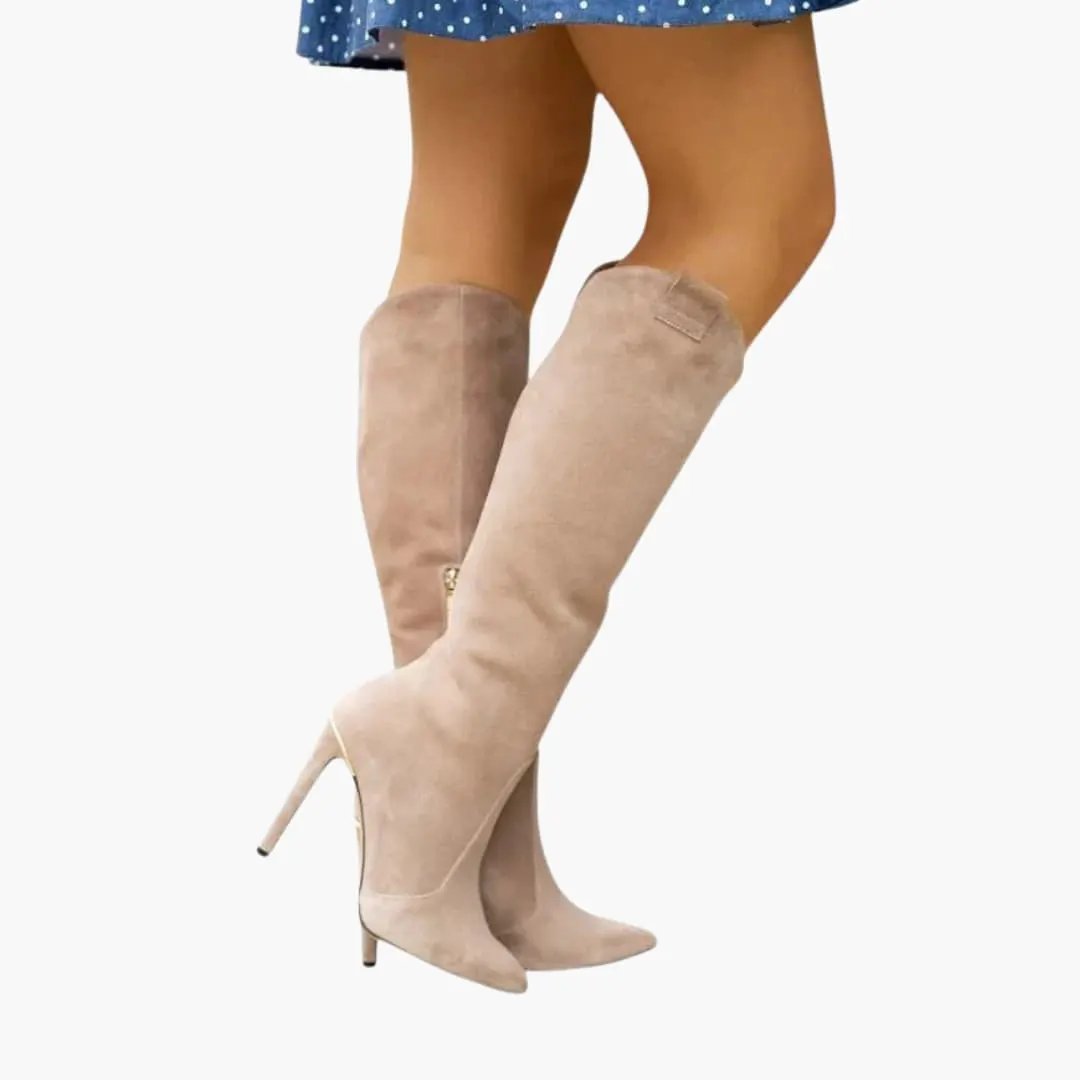 Women's orthopedic boots with side zipper, knee-high taupe suede by Wilfred Smith