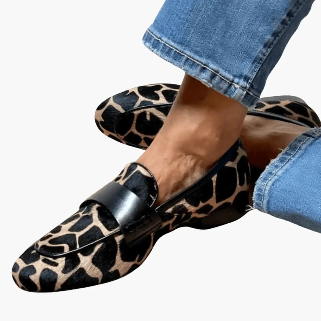 Women's orthopedic leopard-print slip-on loafers with cushioned insole