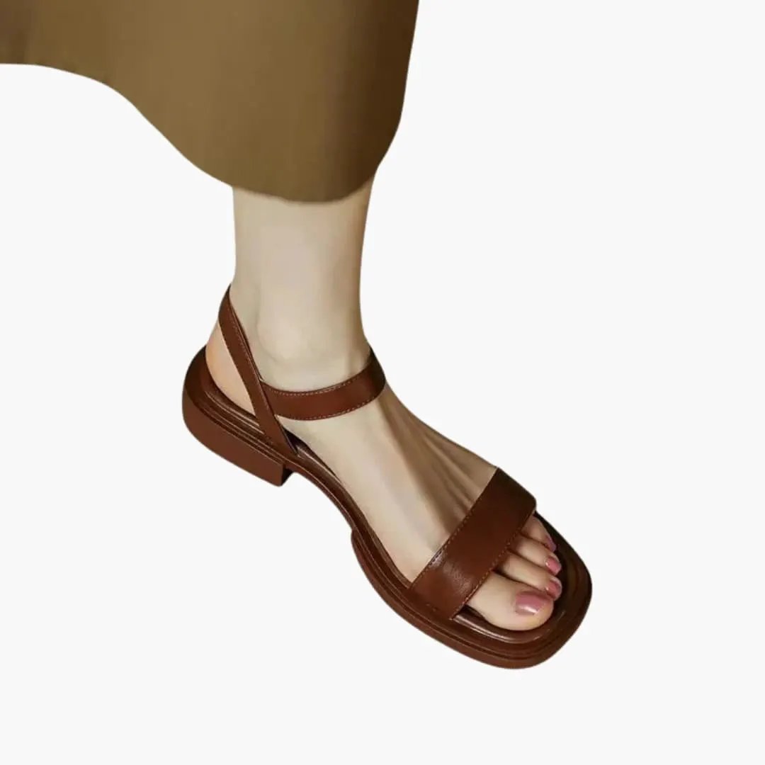 Women's orthopedic sandal with cushioned insole, brown leather, ankle strap, block heel