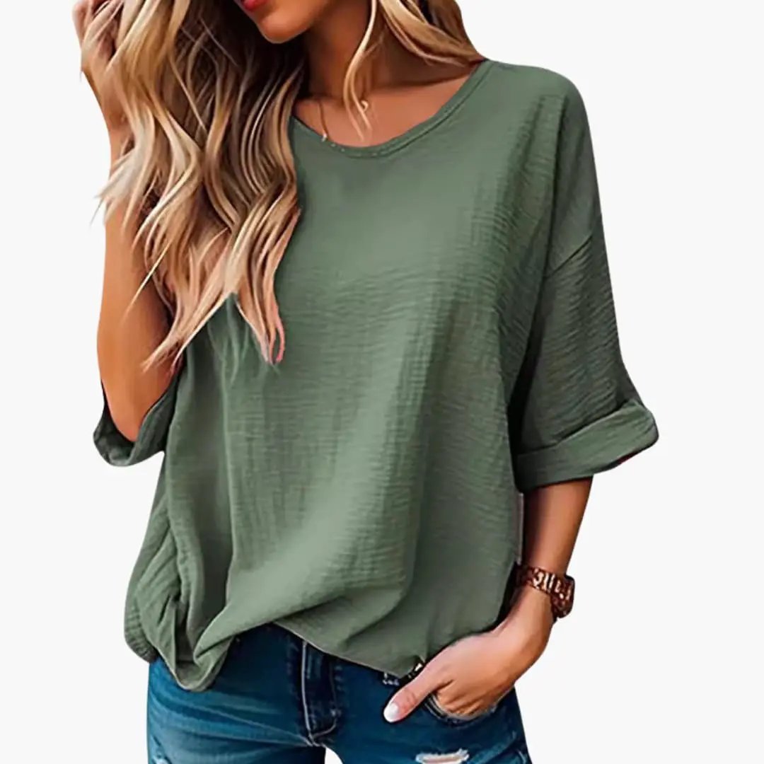Women's Oversized Textured Crew Neck Short Sleeve T-Shirt by Wilfred Smith in olive green