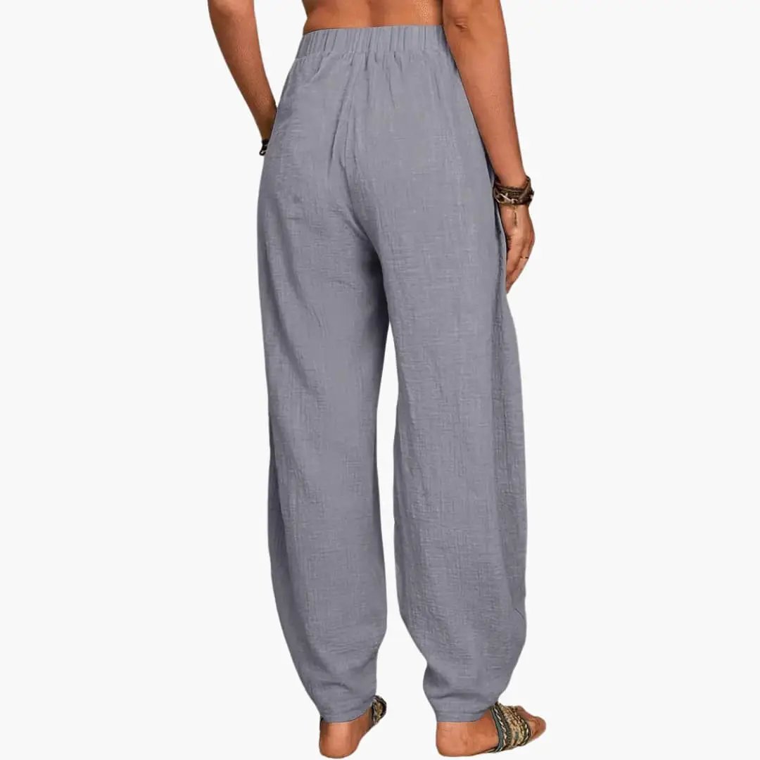 Women’s Palazzo Pants, wide-leg with elastic waist and side pockets in gray-blue