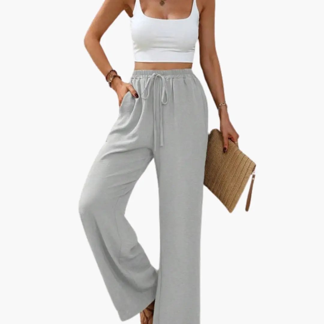 Women's Palazzo Pants with Elastic Waistband and Pockets, light gray, Wilfred Smith