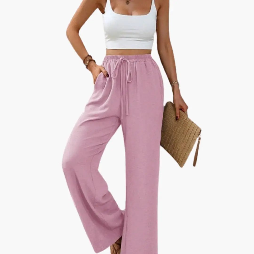 Women's wide-leg Palazzo Pants with elastic waistband and pockets in lavender pink