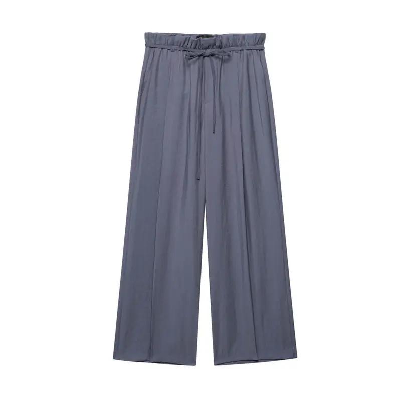 Women's Palazzo Pants by Wilfred Smith with elastic waistband and wide legs in blue-gray.