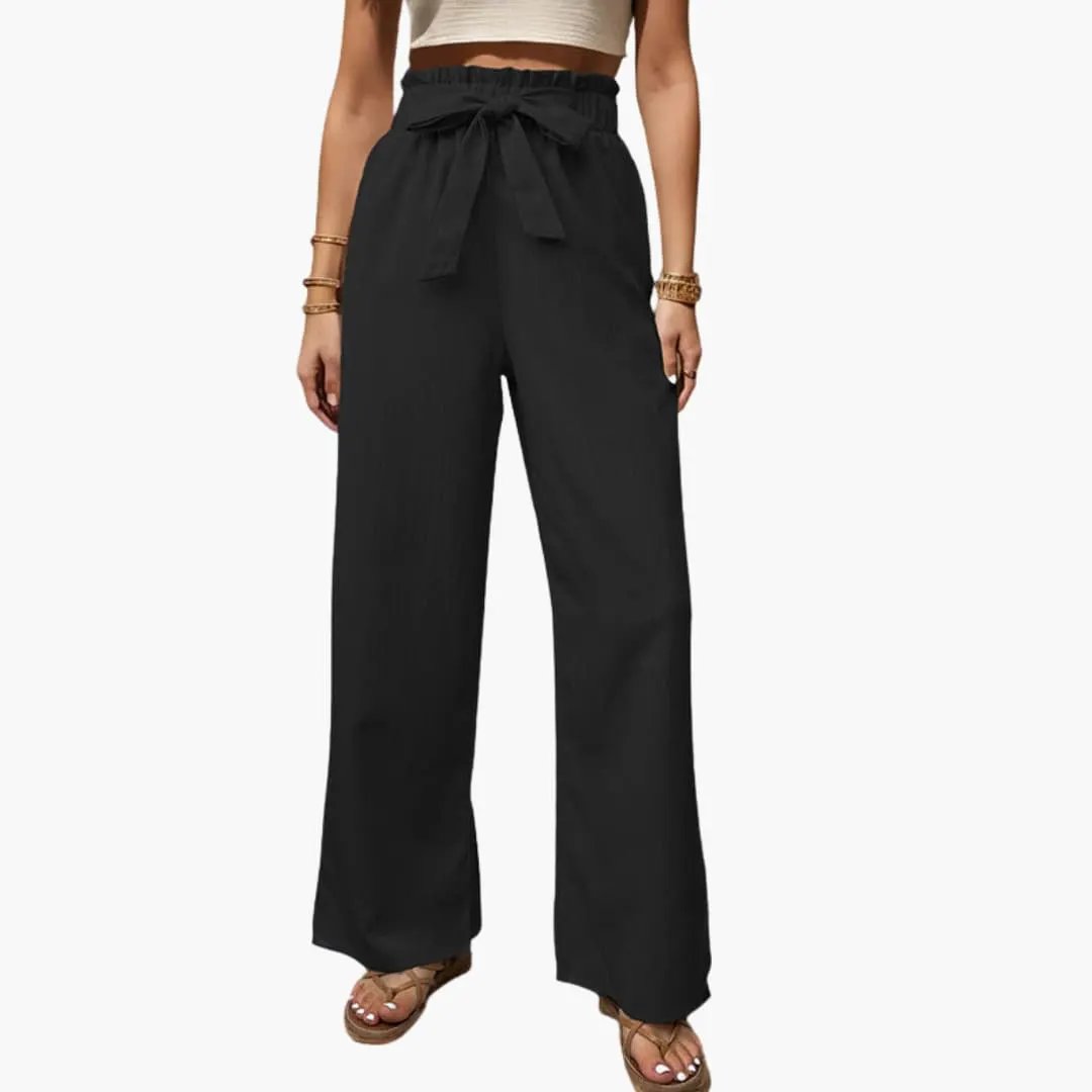Women's Palazzo Pants with Stretch Waist, black wide-leg trousers by Wilfred Smith