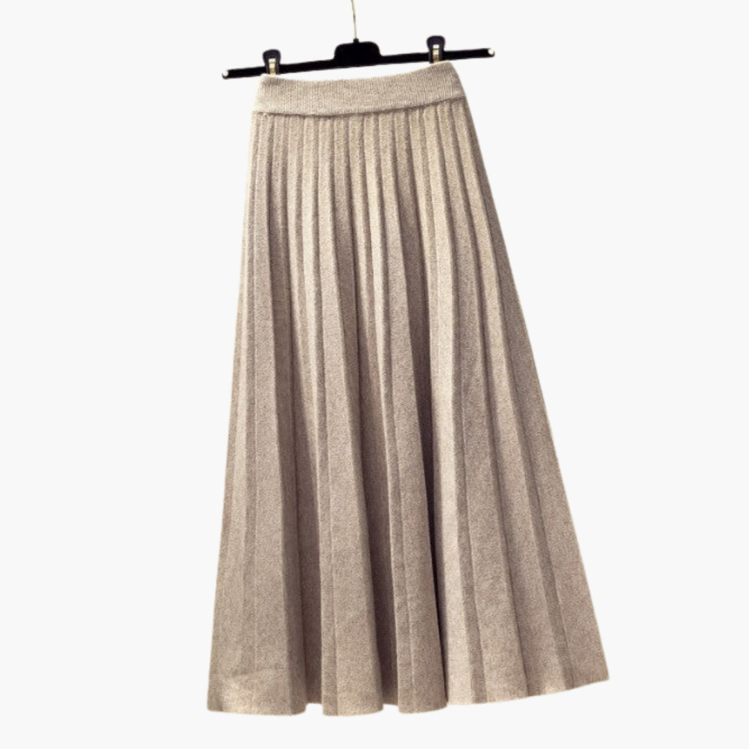 Women's Wilfred Smith ribbed beige pleated maxi skirt with elastic waistband