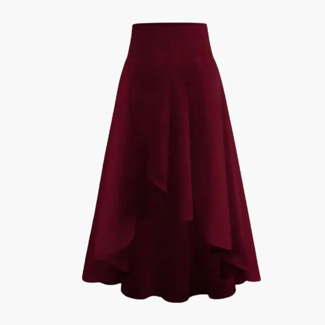 Women's pleated midi skirt with elastic waistband in burgundy