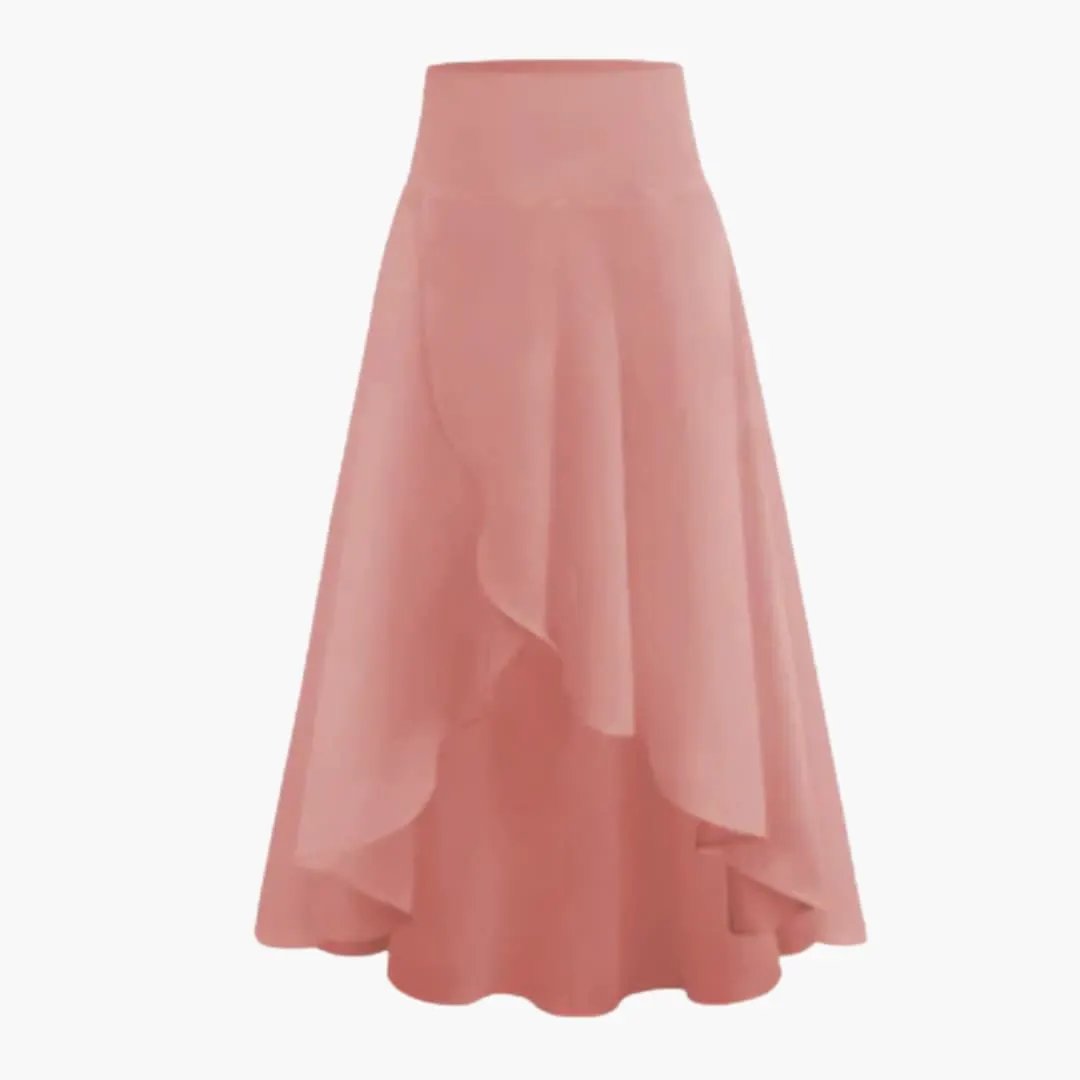 Women's pleated midi skirt with elastic waistband in pink