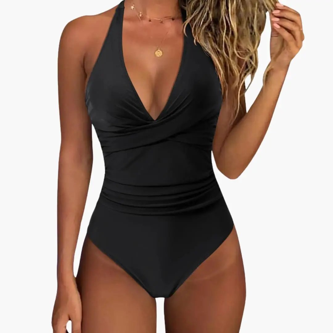 Women's Push-Up One-Piece Swimsuit by Wilfred Smith in black with adjustable straps
