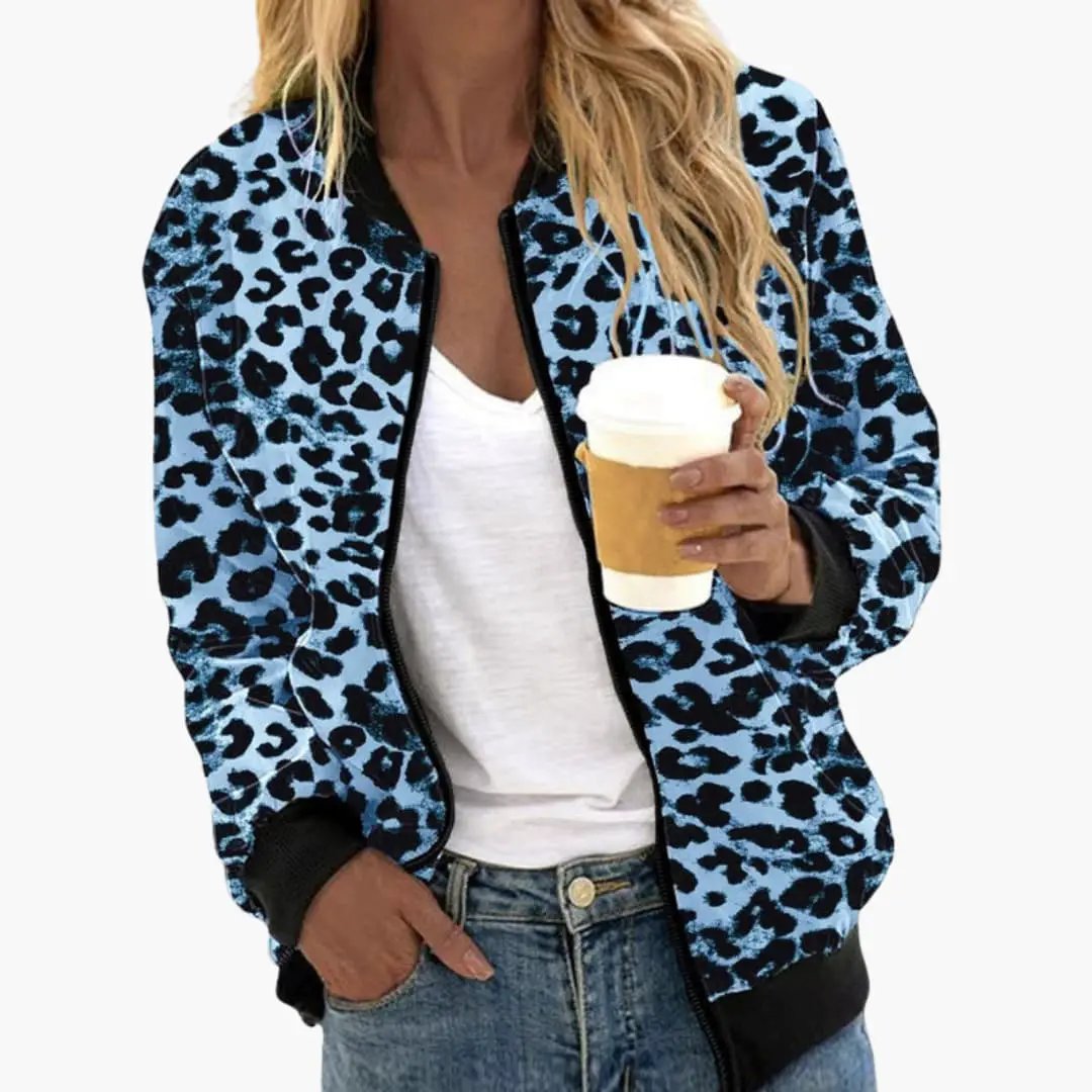 Women’s blue leopard print bomber jacket, relaxed fit, Wilfred Smith