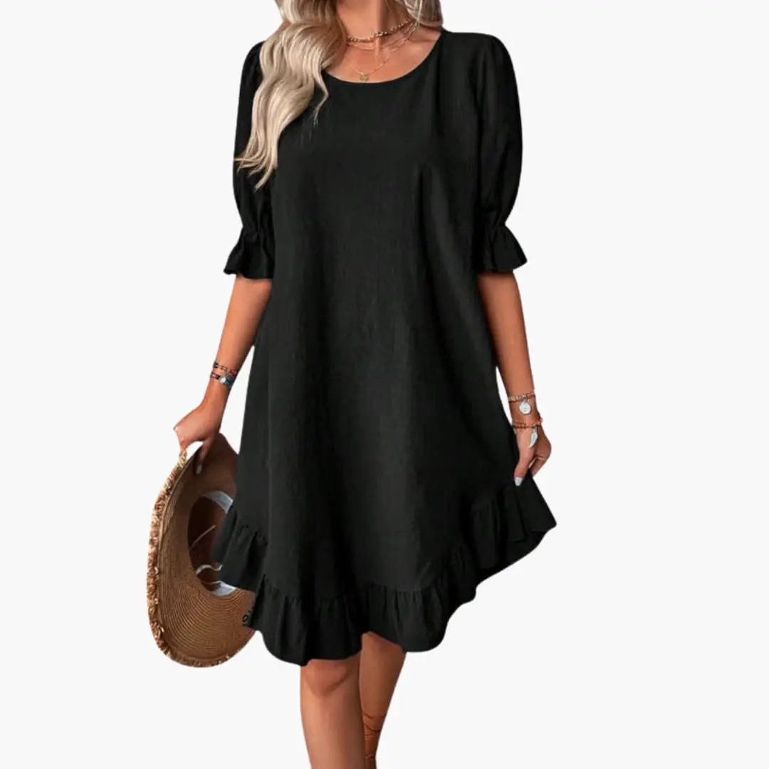 Women’s Ruffle Sleeve Midi Dress by Wilfred Smith in black with a ruffled hem