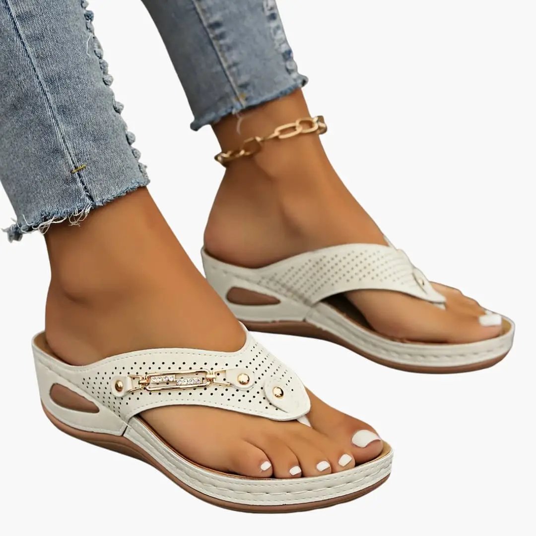 Women's Wilfred Smith sandals with adjustable straps in beige perforated leather