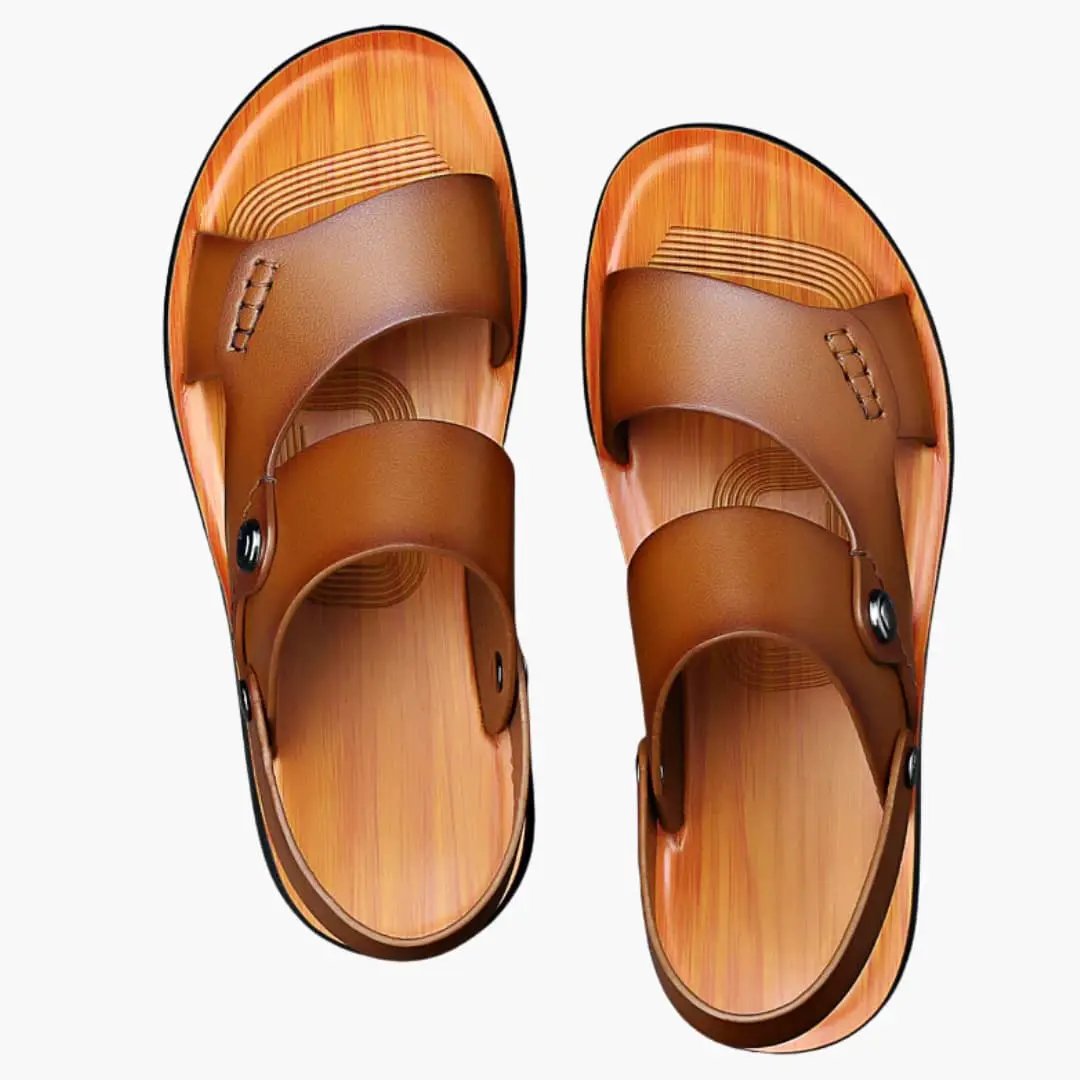 Women's sandals with brown vegan leather straps and cushioned insole