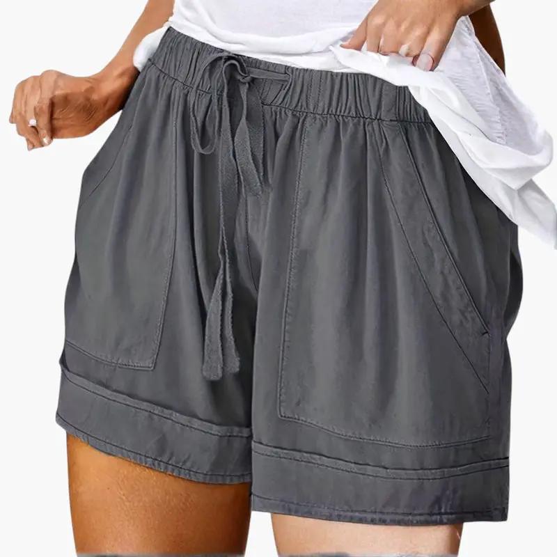 Women's jogger shorts with drawstring waistband in dark gray, relaxed fit