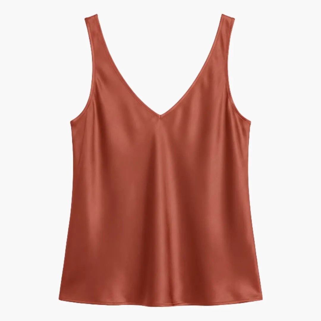 Women's silk tank top, rust color, sleeveless V-neck