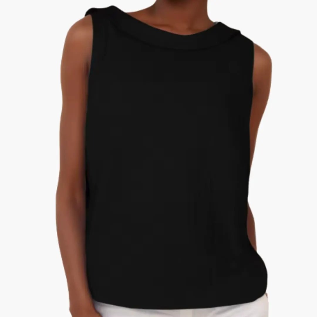 Women’s sleeveless roll-neck tank top in solid black