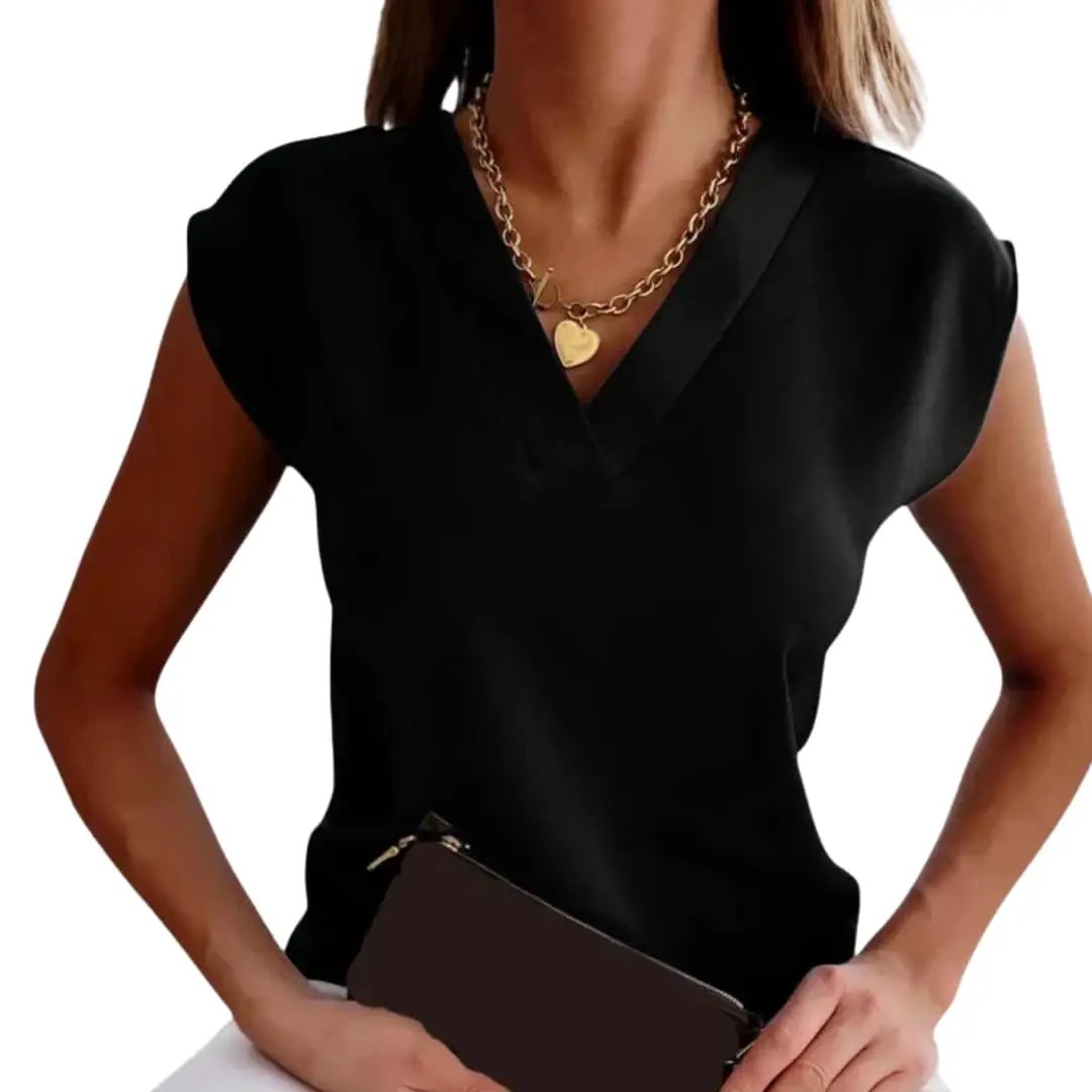 Women’s Sleeveless V-Neck Top in black, blouse-style top