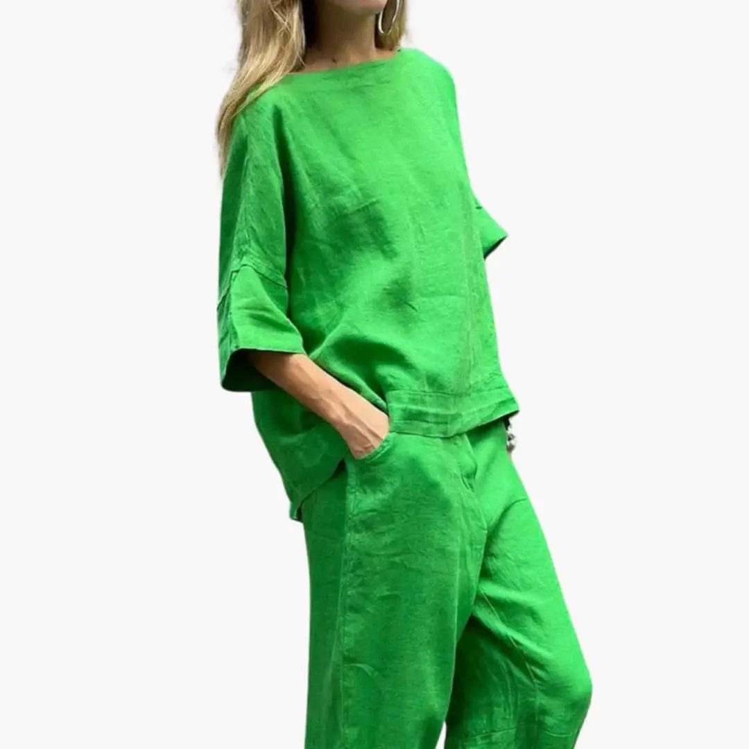 Women’s Summer Crop Top and Cropped Pants Set – Two-Piece Outfit in bright green by Wilfred Smith