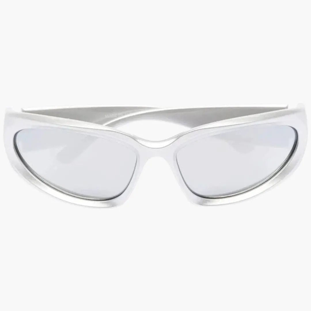 Women's sunglasses, Wilfred Smith, cat-eye frame with metal detail, white frame and silver lenses.