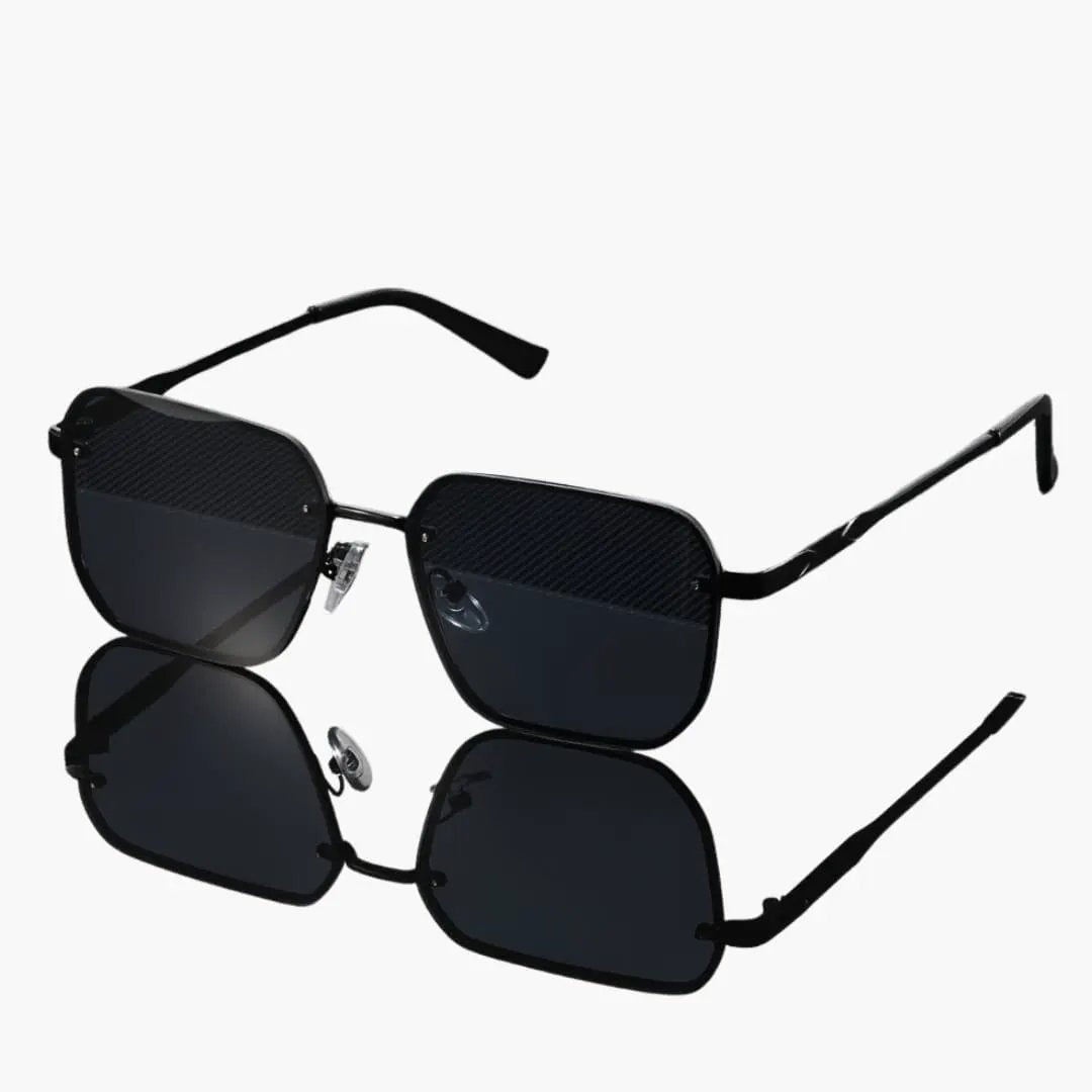 Women's sunglasses with geometric square frames, black, UV400 lenses.