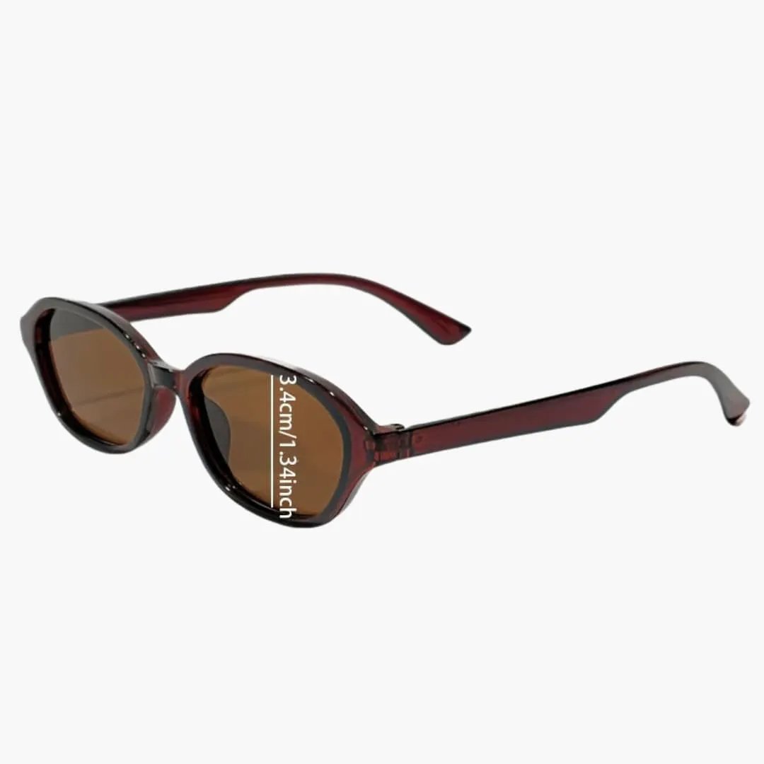 Women's sunglasses with burgundy oval frame and brown UV400 lenses