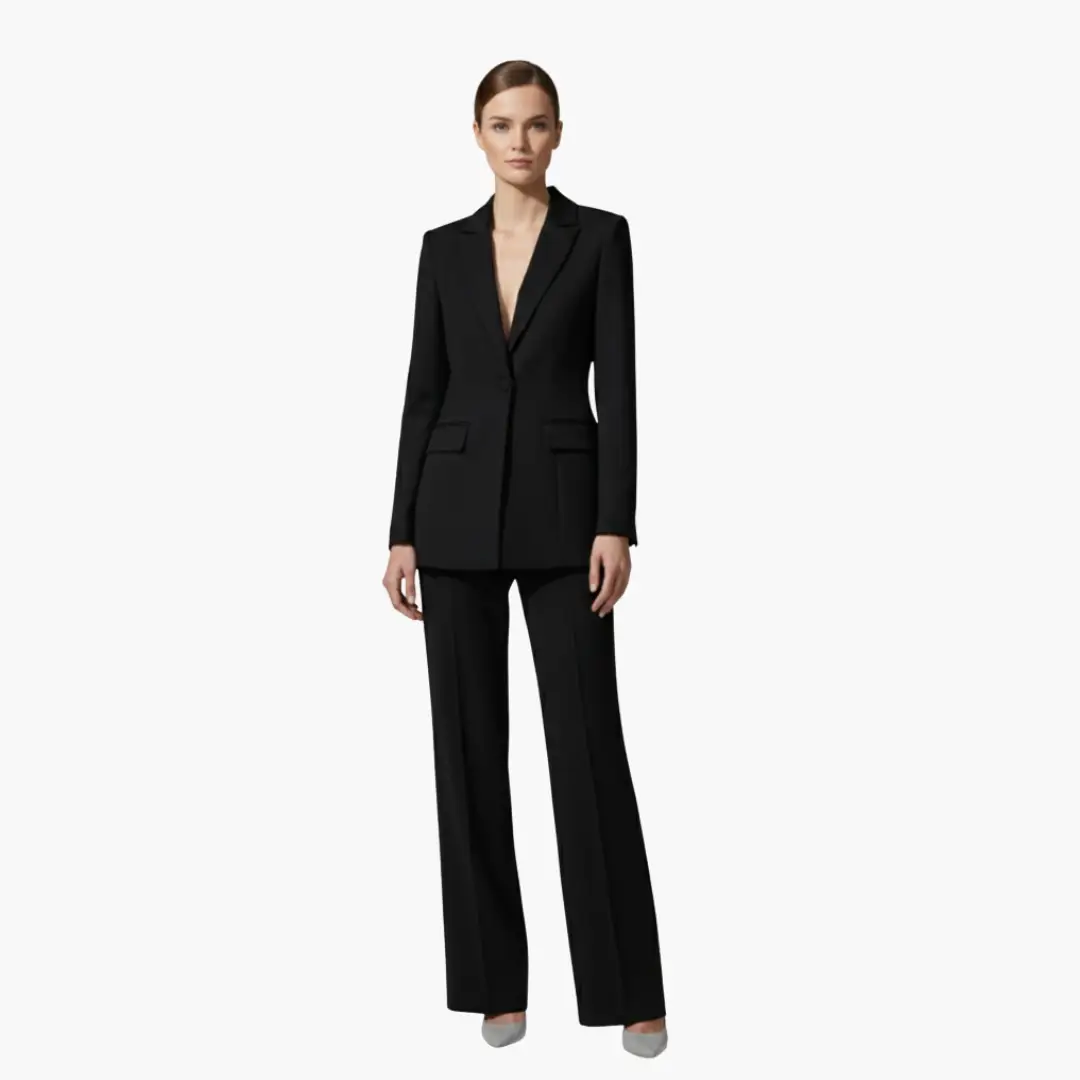 Wilfred Smith women's two-piece black blazer and pants suit set with tailored fit