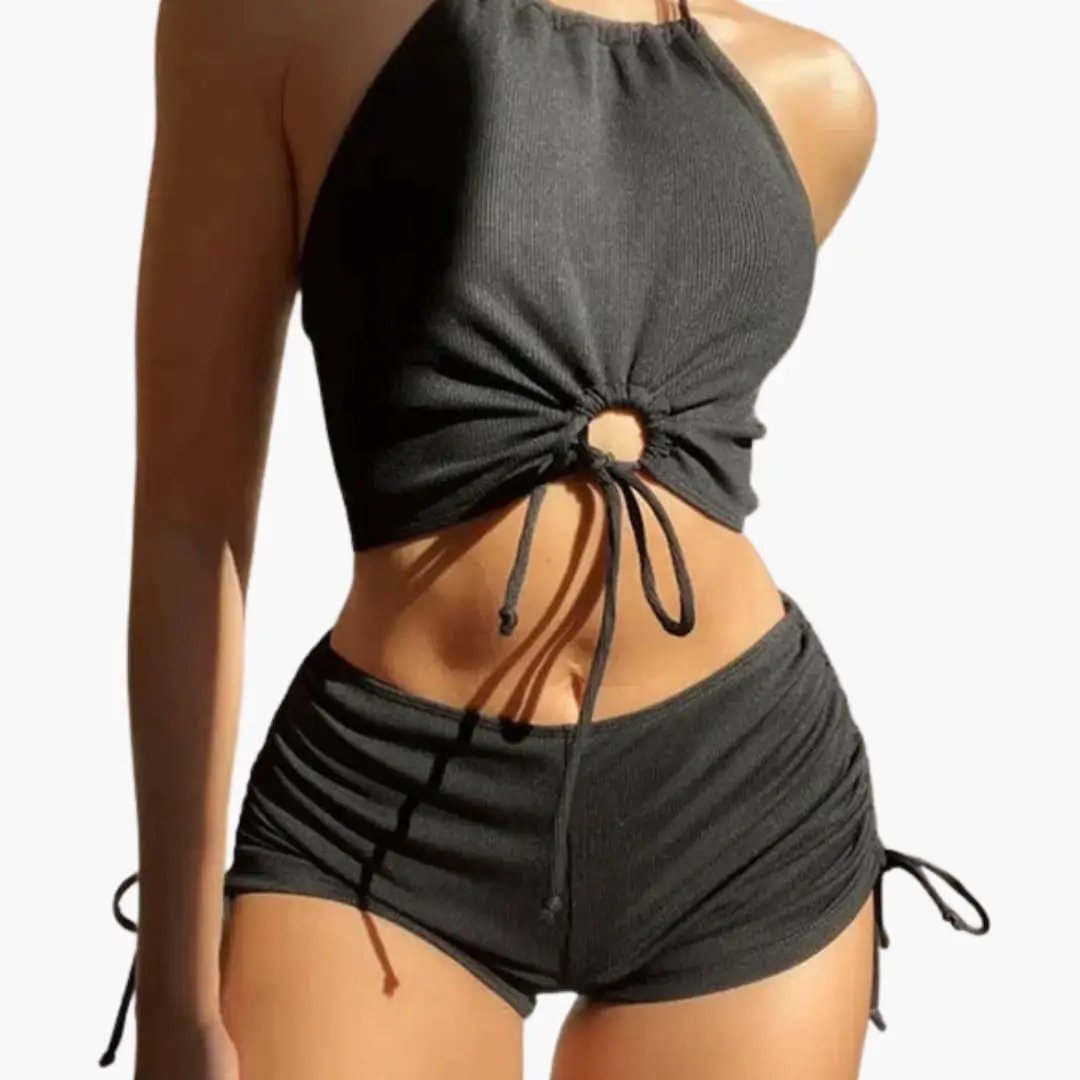 Women’s Triangle Bikini Set with Tie-Side Bottom in black, two-piece swimsuit