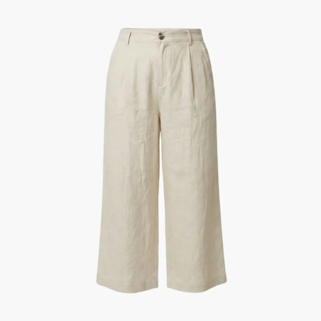 Women’s Trousers by Wilfred Smith, beige wide-leg pants with elastic waist and side pockets