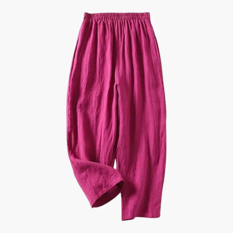 Women's trousers with elastic waistband and side pockets in magenta by Wilfred Smith