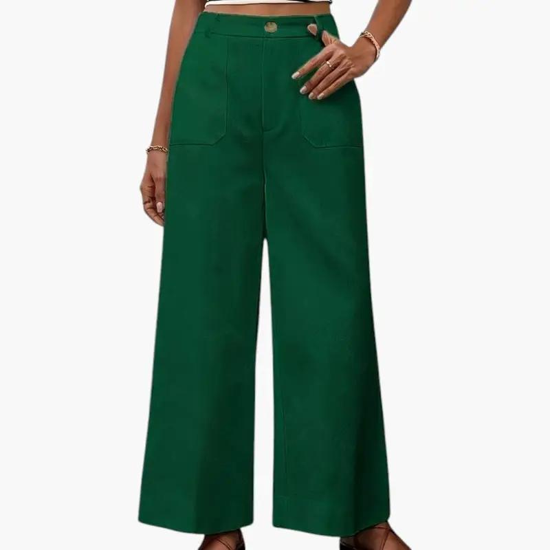 Women's trousers by Wilfred Smith, green high-waist wide-leg with front pockets