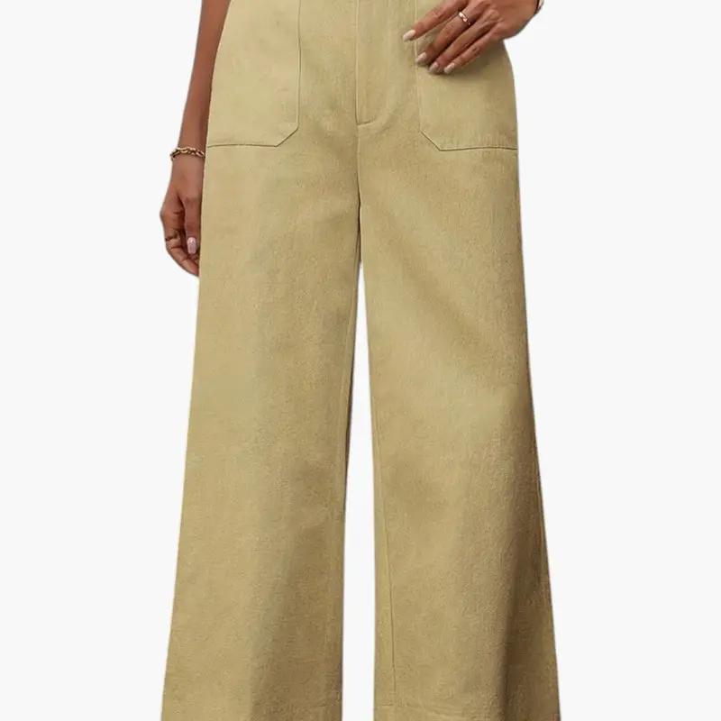 Women's high-waist, wide-leg trousers with side pockets in beige by Wilfred Smith