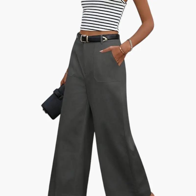 Women's high-waist wide-leg trousers with side pockets in dark gray, Wilfred Smith