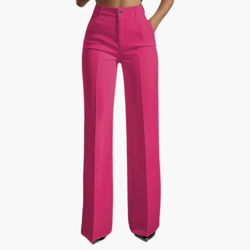 Women's high-waist straight-leg trousers in bright pink bottom wear