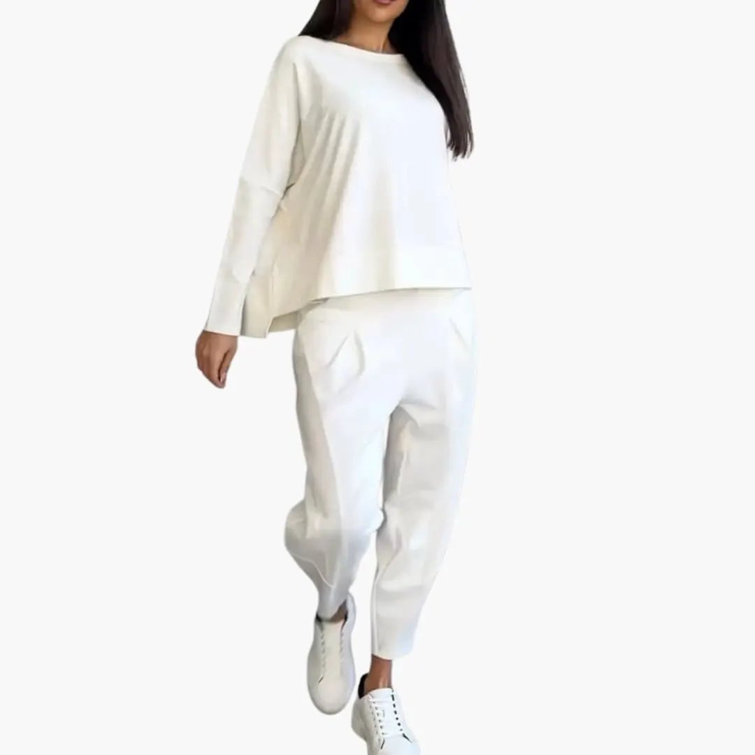 Women's Two Piece Outfit by Wilfred Smith: white round-neck top with matching white trousers