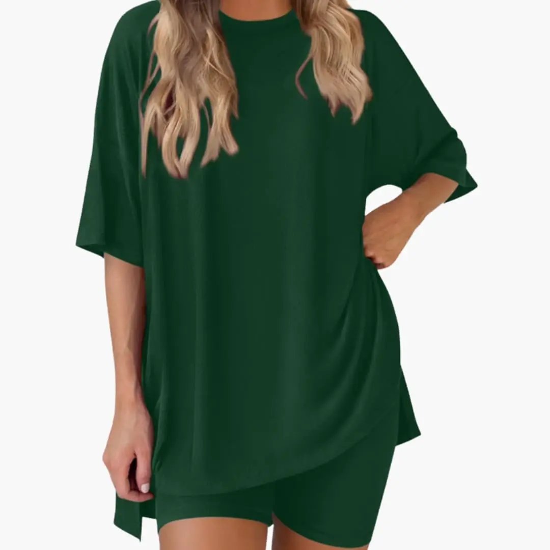 Women's V-Neck Top and Elastic-Waist Shorts two-piece set in green by Wilfred Smith