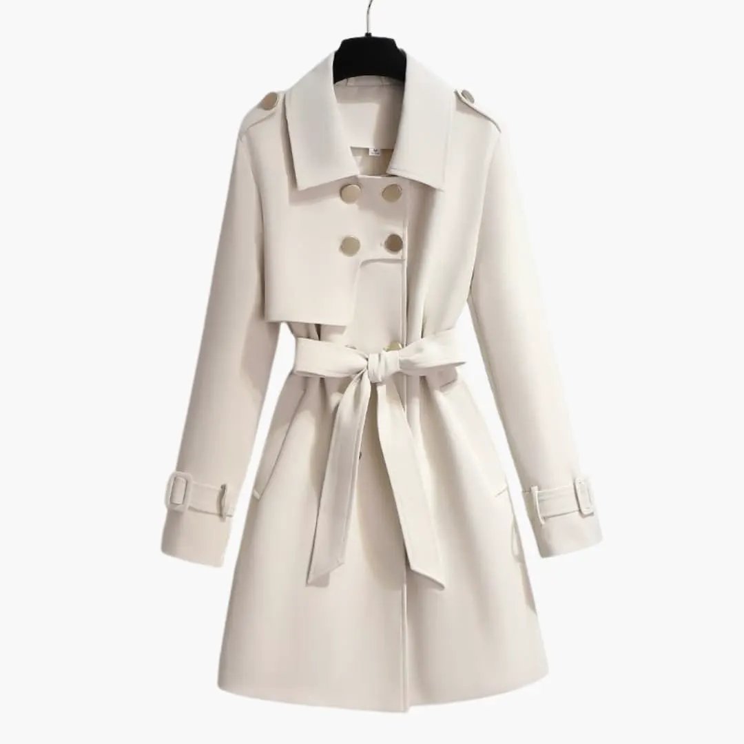 Women’s White Trench Coat by Wilfred Smith with belt and double-breasted buttons