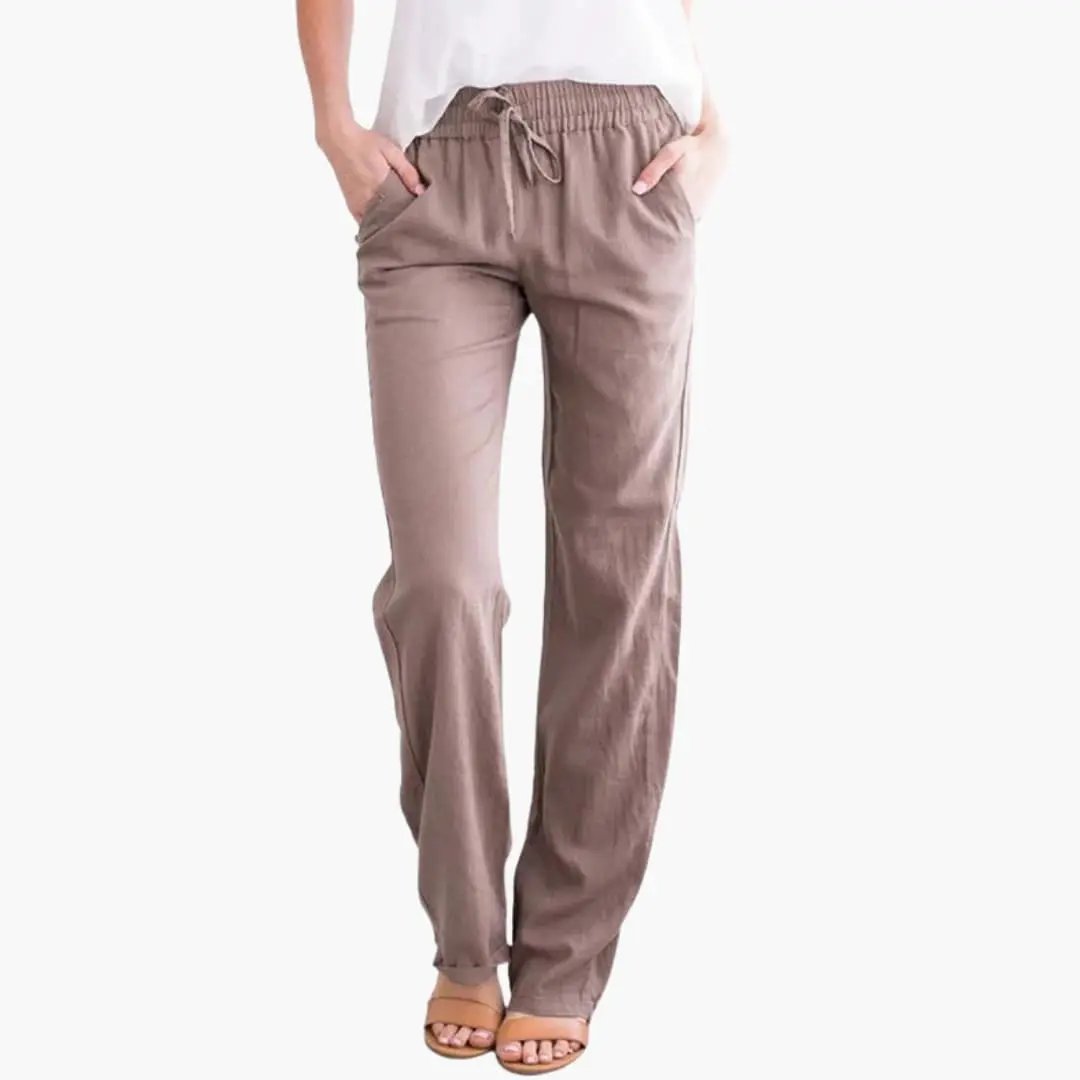 Women’s wide-leg pants with elastic waist and pockets in taupe by Wilfred Smith