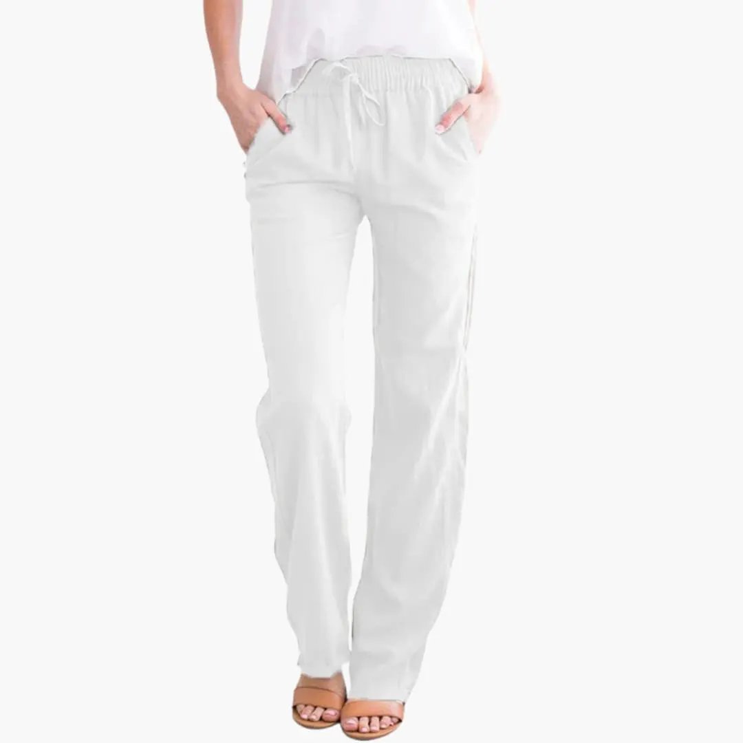 Women’s wide-leg pants with elastic waist and pockets in white