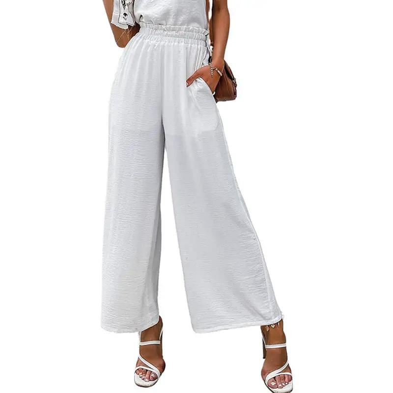 Wilfred Smith women's wide-leg palazzo trousers with elastic waistband in white