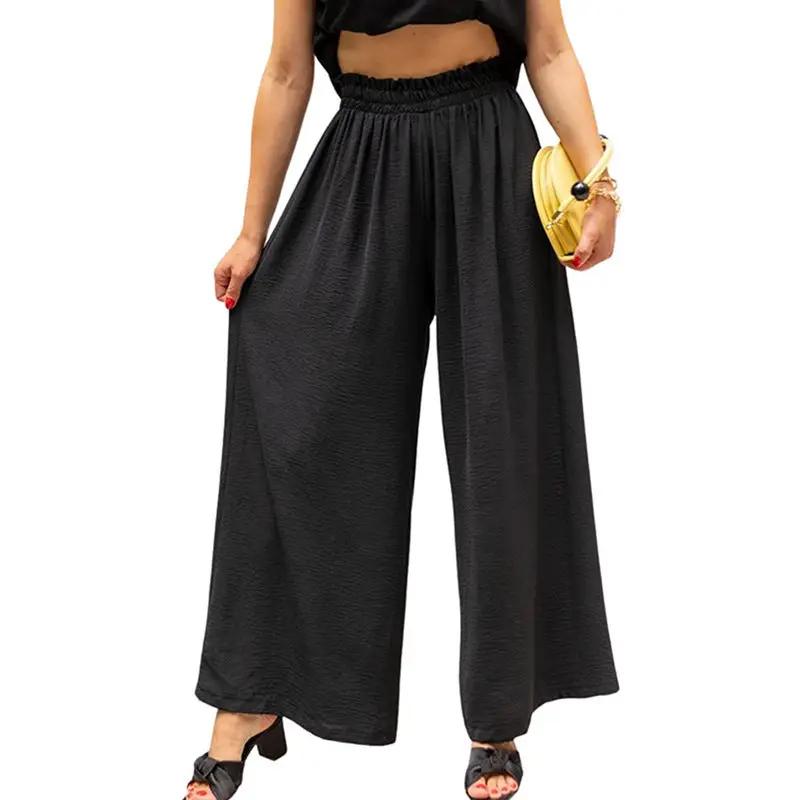 Women's Wide Leg Trousers with Elastic Waistband in black palazzo style by Wilfred Smith.